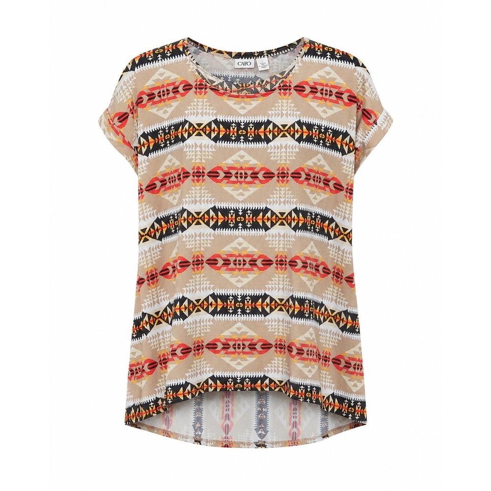 CATO Womens Large Aztec Tribal Print Hi Low Top Light Knit Southwestern Boho - Picture 2 of 12